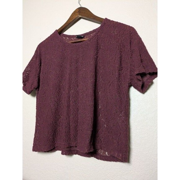 Joe Boxer Burgundy Lace Sheer Crop Top Size Large Whimsigoth Grunge Romantic - Picture 2 of 9